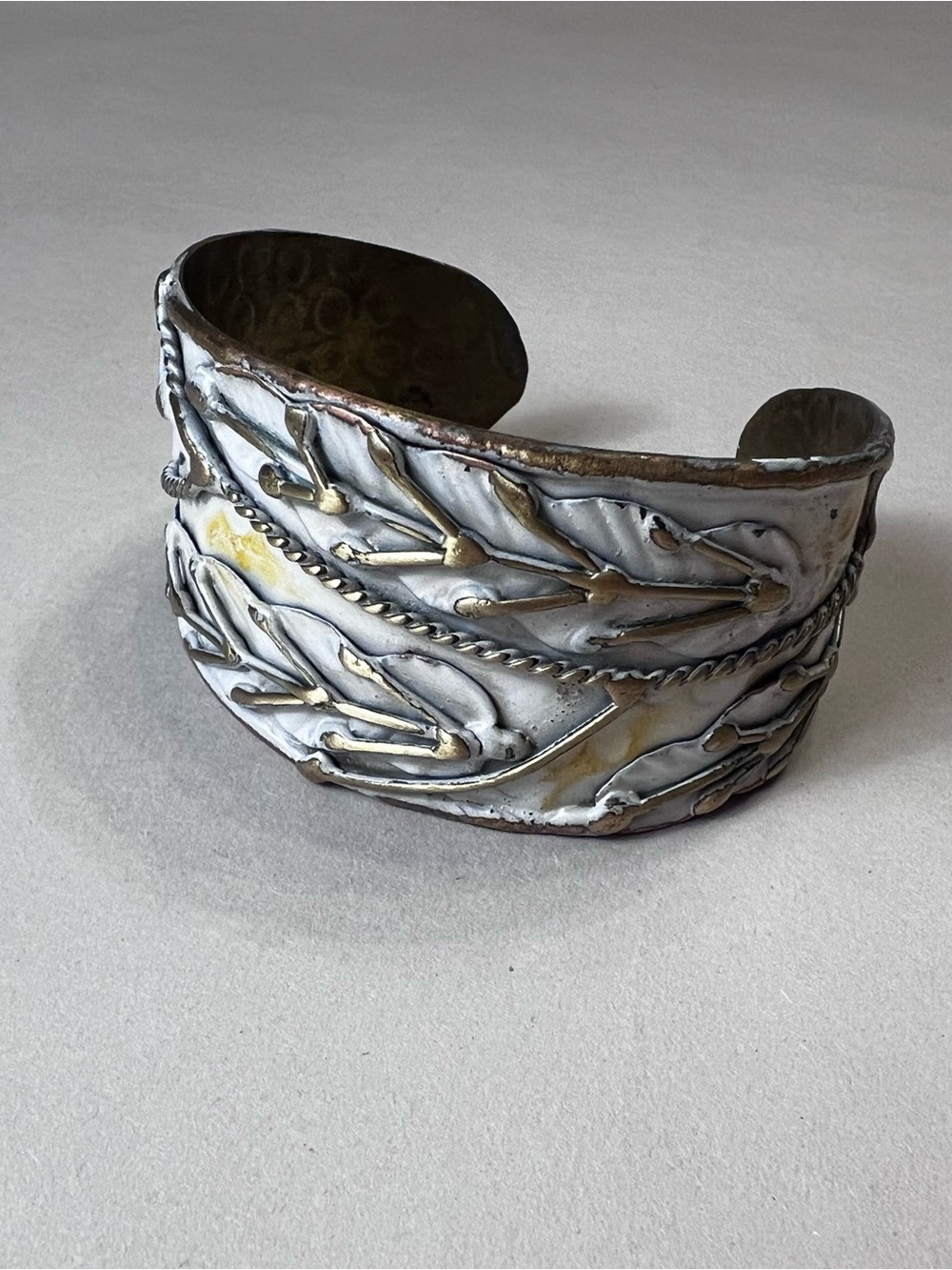 Handcrafted Brass-Tone and Antiqued White  Cuff Bracelet